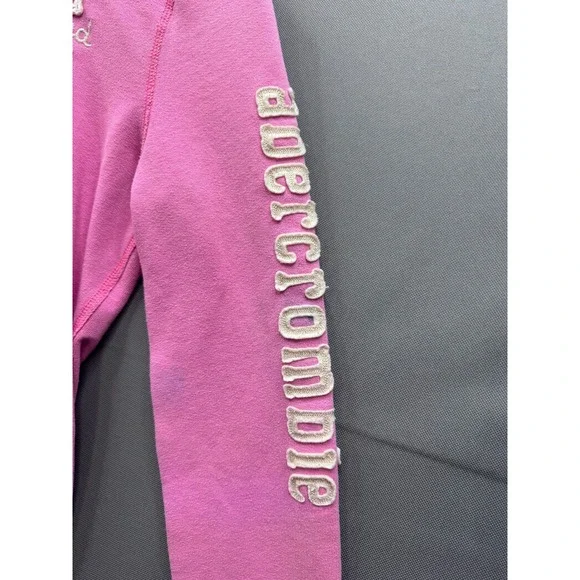 Abercrombie‎ & Fitch Girls Pink Full Zip Hoodie Y2K Logo Sleeve Small Stain - Picture 5 of 11